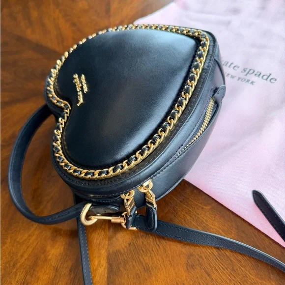 Kate Spade Amour Smooth Leather 3D Heart Crossbody Bag with Gold Chain Accent - Picture 7 of 16